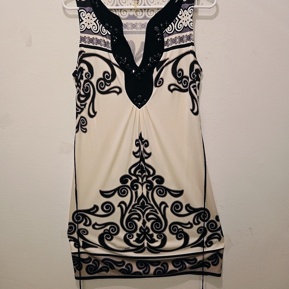 Hale Bob Black and Cream Mini Dress